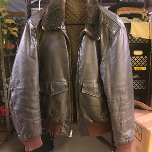 Vintage Brown Leather Jacket with Fur Collar